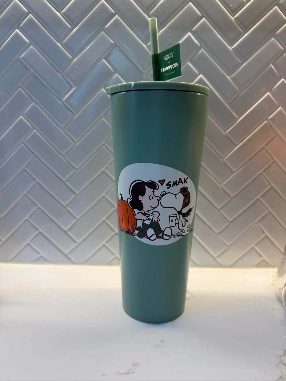 Starbucks Green Peanuts Travel Tumbler with Lid & Straw